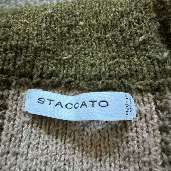 Staccato Womens Windowpane Knit Open Front Cardigan Sweater Olive Green Large - Picture 5 of 10